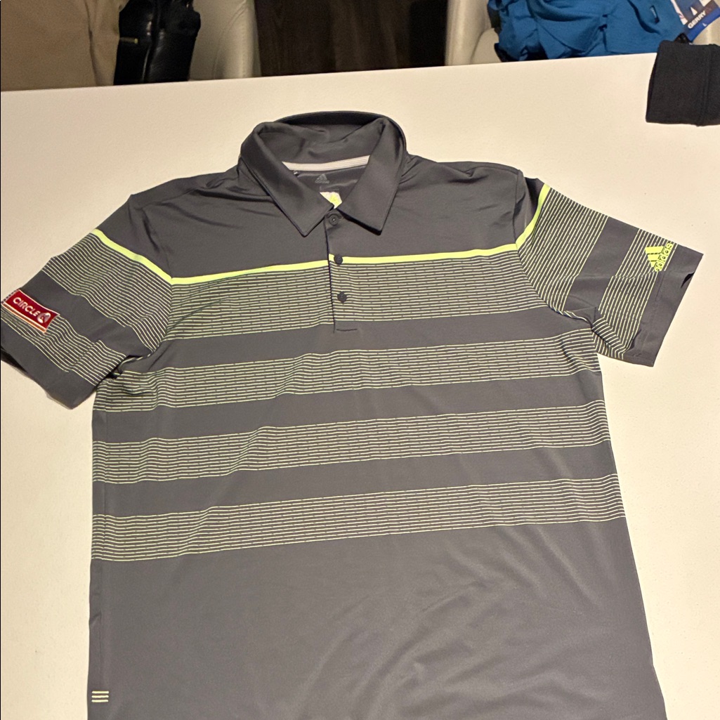 Adidas Mens Gray And Yellow Striped Polo Shirt From Ajga Circle K Tournament